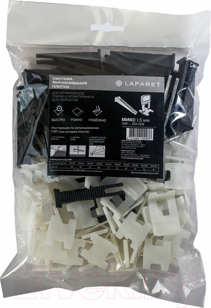 Изображение товара Система выравнивания плитки Laparet Клин 1.5мм + Клипса (50шт+50шт)