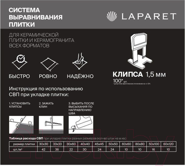 Изображение товара Клипсы для выравнивания плитки Laparet Клипса 1.5мм (100шт)