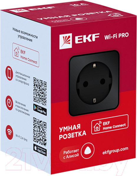 Изображение товара Умная розетка EKF Сonnect Pro Wi-Fi / RCS-2-WF (черный)