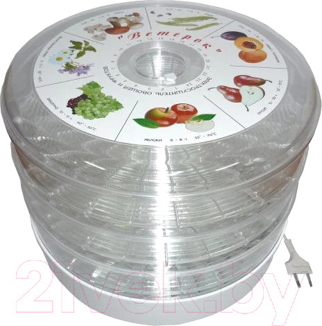 Изображение товара Сушилка для овощей и фруктов Ветерок ЭСОФ2- 0.5/220-02 (5сит, прозрачный)