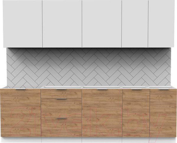 Изображение товара Кухонный гарнитур Интермебель Микс Топ-9 2.6м без столешницы (белый премиум/дуб крафт золотой)