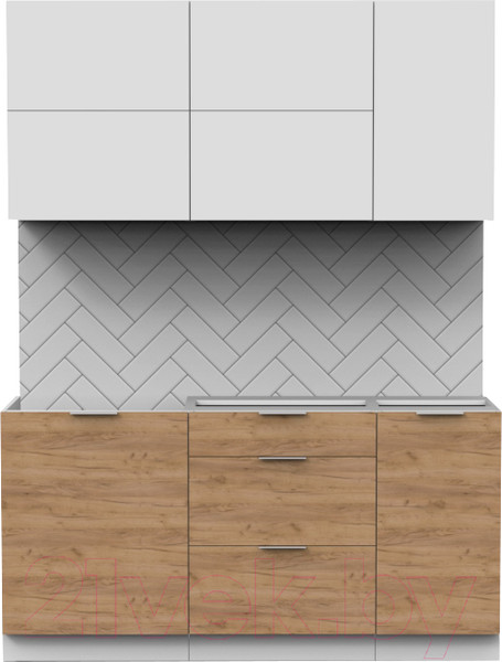 Изображение товара Кухонный гарнитур Интермебель Микс Топ-32 1.6м без столешницы (белый премиум/дуб крафт золотой)