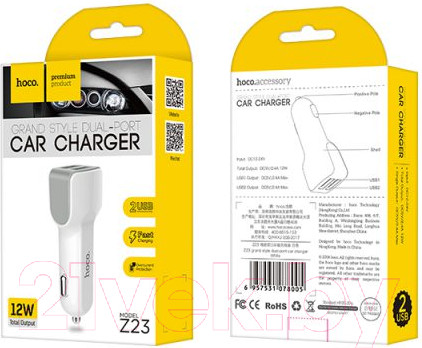Изображение товара Зарядное устройство автомобильное Hoco Z23 (белый)