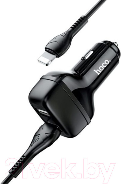 Изображение товара Зарядное устройство автомобильное Hoco Z36 + кабель Lightning (черный)