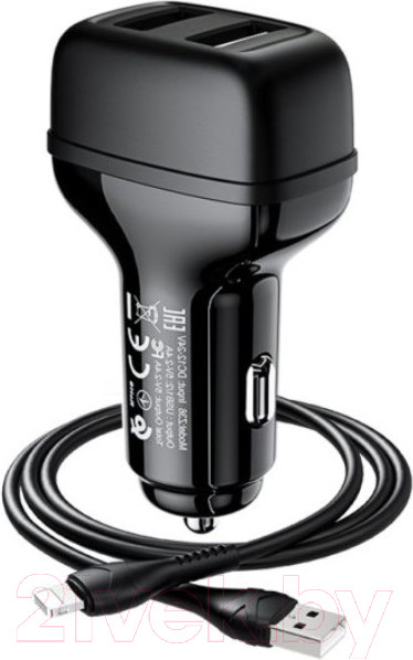 Изображение товара Зарядное устройство автомобильное Hoco Z36 + кабель Lightning (черный)