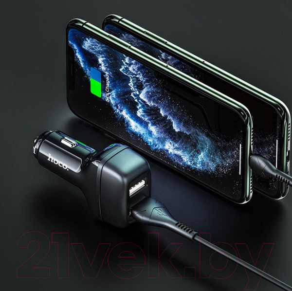Изображение товара Зарядное устройство автомобильное Hoco Z36 + кабель Lightning (черный)