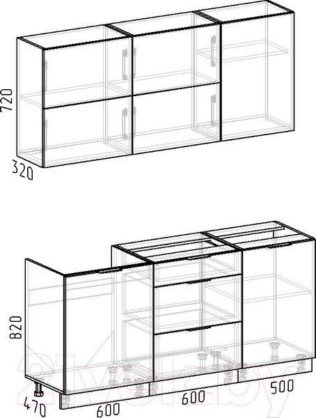 Изображение товара Кухонный гарнитур Интермебель Микс Топ-33 1.7м без столешницы (дуб крафт золотой/графит серый)