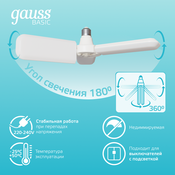 Изображение товара Лампа Gauss Basic 22W 2100lm 4000K E27 Клевер-3 / 11732222