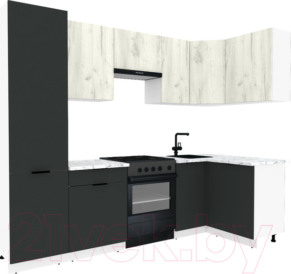 Изображение товара Кухонный гарнитур ВерсоМебель Эко-1 1.2x2.6 правая (дуб крафт белый/антрацит/ст.мрамор итальянский)