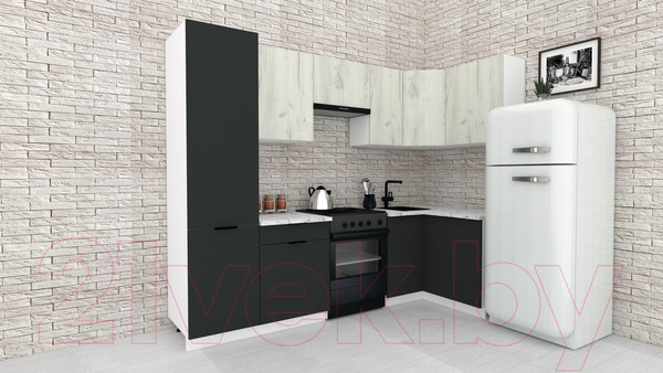 Изображение товара Кухонный гарнитур ВерсоМебель Эко-1 1.2x2.6 правая (дуб крафт белый/антрацит/ст.мрамор итальянский)