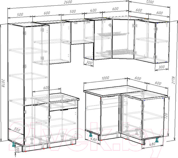 Изображение товара Кухонный гарнитур ВерсоМебель Эко-1 1.2x2.6 правая (дуб крафт золотой/антрацит/ст.золотистый дуб)