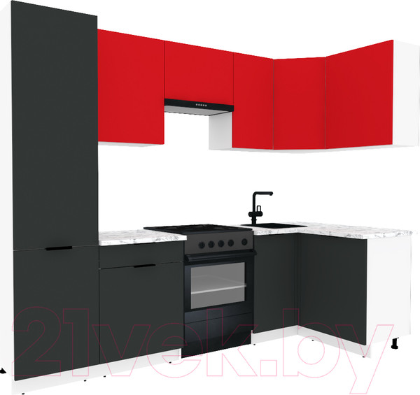 Изображение товара Кухонный гарнитур ВерсоМебель Эко-1 1.2x2.6 правая (красный чили/антрацит/ст.мрамор итальянский)