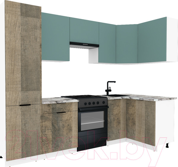 Изображение товара Кухонный гарнитур ВерсоМебель Эко-1 1.2x2.6 правая (сумеречный голубой/дуб гранж песочный/ст.альберика)