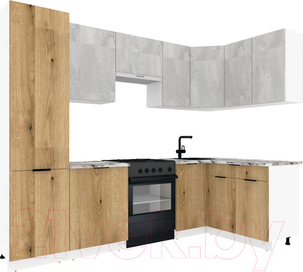 Изображение товара Кухонный гарнитур ВерсоМебель Эко-1 1.4x2.6 правая (бетонный камень/дуб эвок прибрежный/ст.мрамор)