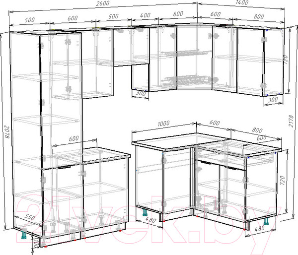 Изображение товара Кухонный гарнитур ВерсоМебель Эко-1 1.4x2.6 правая (дуб крафт золотой/антрацит/ст.золотистый дуб)