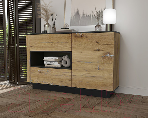 Изображение товара Тумба Интерлиния Quartz QZ-Т1Д2Ш (дуб нокс/черный)