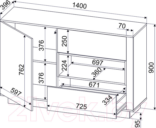 Изображение товара Тумба Интерлиния Quartz QZ-Т1Д2Ш (дуб нокс/черный)