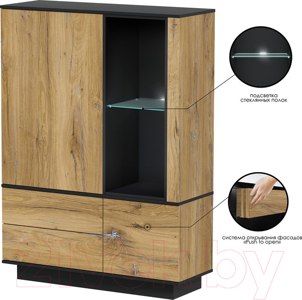 Изображение товара Шкаф Интерлиния Quartz QZ-ШК2 с подсветкой (дуб нокс/черный)
