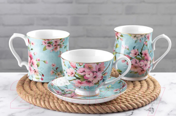 Изображение товара Набор для чая/кофе Elan Gallery Яблоневый цвет на голубом / 420441