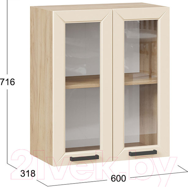 Изображение товара Шкаф навесной для кухни ТриЯ Лорас 1В6С (дуб крафт золотой/холст брюле)