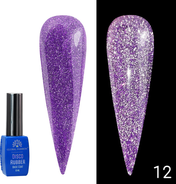 Изображение товара База для гель-лака Global Fashion Каучуковая Disco Opal светоотражающая 12 (8мл)