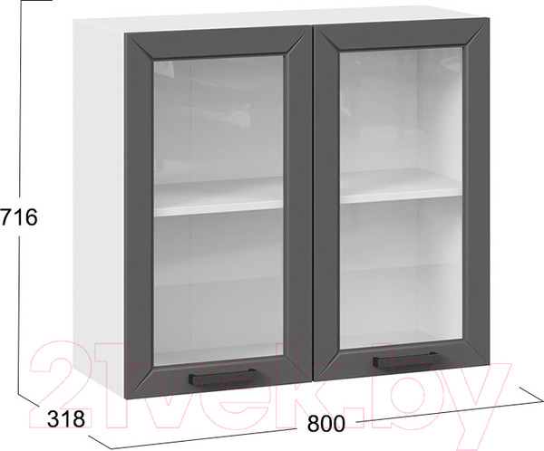 Изображение товара Шкаф навесной для кухни ТриЯ Лорас 1В8С (белый/холст вулкан)