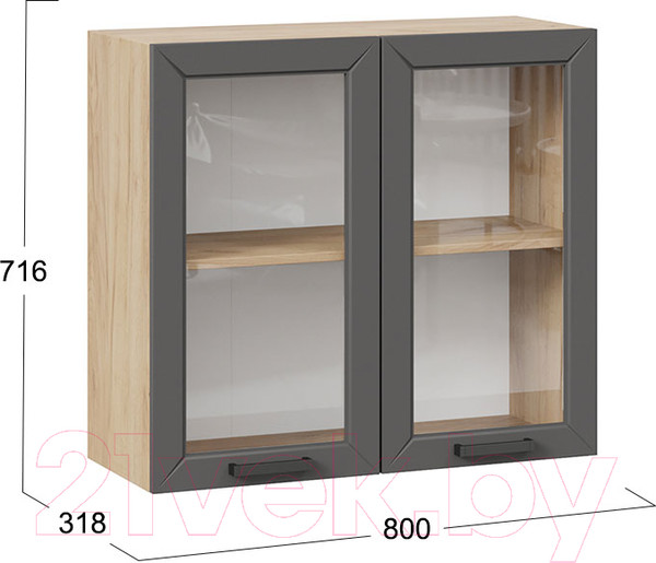 Изображение товара Шкаф навесной для кухни ТриЯ Лорас 1В8С (дуб крафт золотой/холст вулкан)