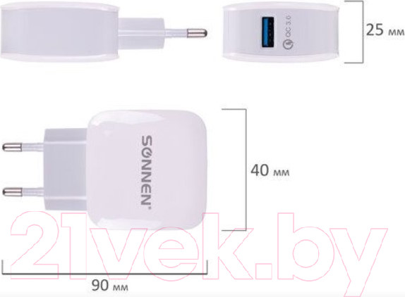 Изображение товара Зарядное устройство сетевое Sonnen USB QC 3.0 / 455506 (белый)