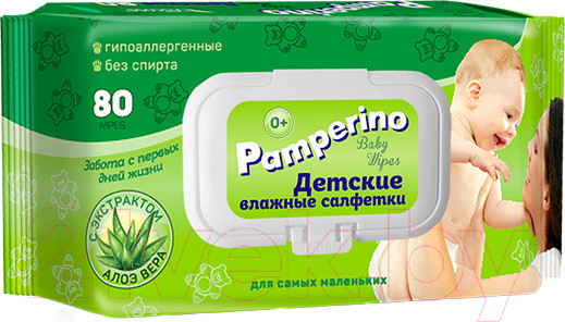 Изображение товара Влажные салфетки детские Pamperino С алоэ вера (80шт)