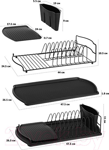 Изображение товара Сушилка для посуды El Casa 240213 (черный с поддоном)