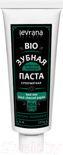 Изображение товара Зубная паста Levrana Био Супермятная Hard Mint & Black Charcoal & Papain (75мл)