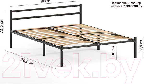 Изображение товара Двуспальная кровать Домаклево Лофт 180x200 (черный)