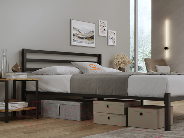 Изображение товара Двуспальная кровать Домаклево Сталь 160x200 (черный)