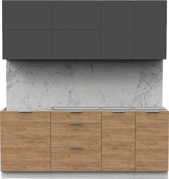 Изображение товара Кухонный гарнитур Интермебель Микс Топ-35 2.0м без столешницы (графит серый/дуб крафт золотой)