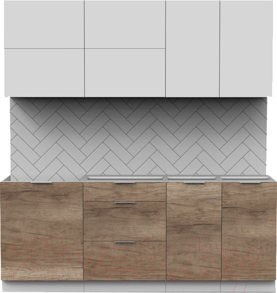 Изображение товара Кухонный гарнитур Интермебель Микс Топ-35 2.0м без столешницы (белый премиум/дуб каньон)