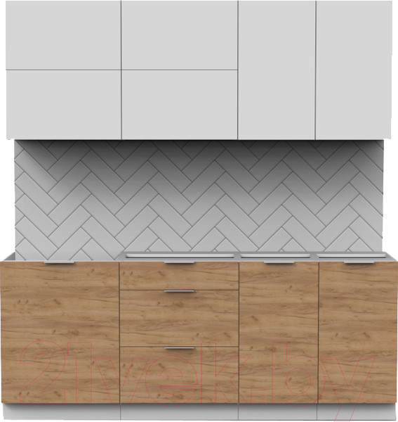 Изображение товара Кухонный гарнитур Интермебель Микс Топ-35 2.0м без столешницы (белый премиум/дуб крафт золотой)