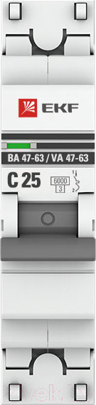 Изображение товара Выключатель автоматический EKF ВА 47-63 1P 25А (C) 6kA PROxima / mcb4763-6-1-25C-pro