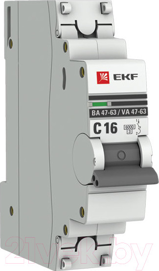 Изображение товара Выключатель автоматический EKF ВА 47-63 1P 16А (C) 6kA PROxima / mcb4763-6-1-16C-pro