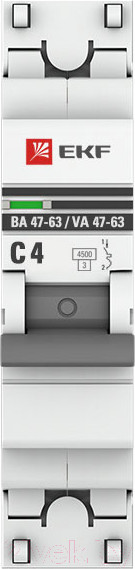 Изображение товара Выключатель автоматический EKF ВА 47-63 1P 4А (C) 4.5kA PROxima / mcb4763-1-04C-pro