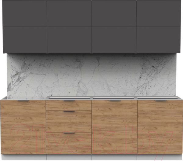 Изображение товара Кухонный гарнитур Интермебель Микс Топ-38 2.4м без столешницы (графит серый/дуб крафт золотой)