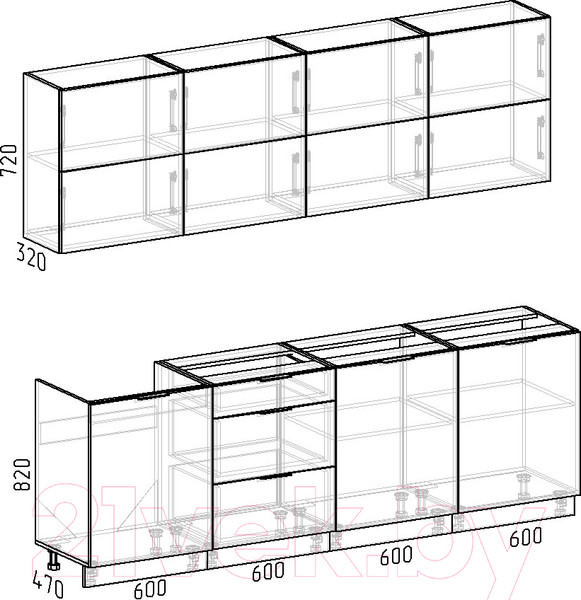 Изображение товара Кухонный гарнитур Интермебель Микс Топ-38 2.4м без столешницы (белый премиум)