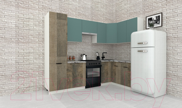 Изображение товара Кухонный гарнитур ВерсоМебель Эко-1 1.4x2.6 правая (сумеречный голубой/дуб гранж песочный/ст.альберика)