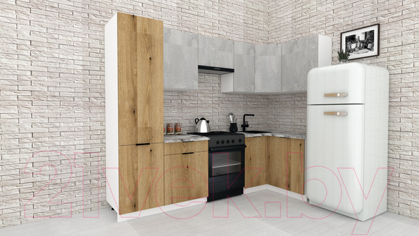 Изображение товара Кухонный гарнитур ВерсоМебель Эко-1 1.2x2.6 правая (бетонный камень/дуб эвок прибрежный/ст.альберика)