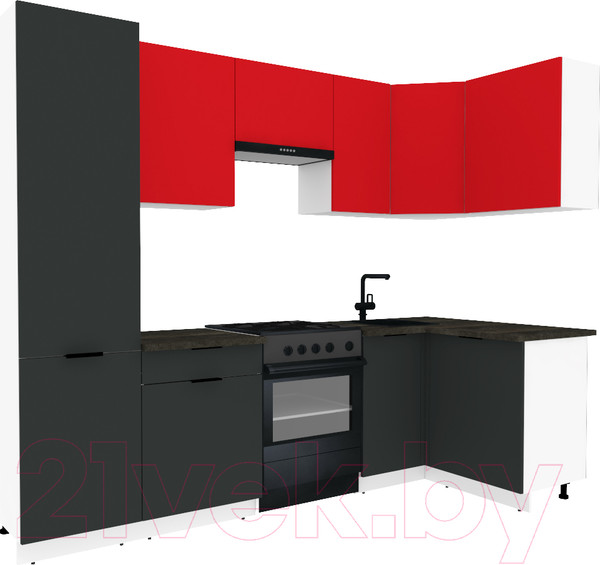 Изображение товара Кухонный гарнитур ВерсоМебель Эко-1 1.2x2.6 правая (красный чили/антрацит/ст.луна)