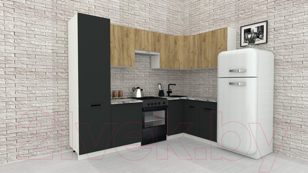 Изображение товара Кухонный гарнитур ВерсоМебель Эко-1 1.4x2.6 правая (дуб крафт золотой/антрацит/ст.альберика)