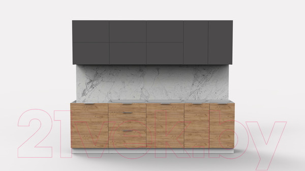 Изображение товара Кухонный гарнитур Интермебель Микс Топ-39 2.6м без столешницы (графит серый/дуб крафт золотой)