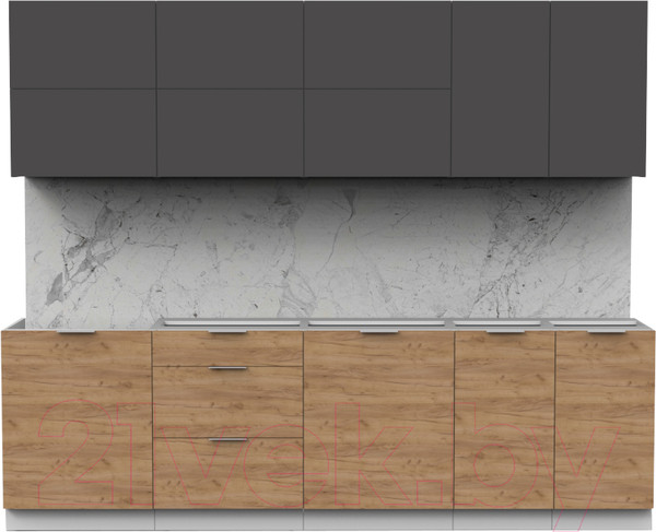 Изображение товара Кухонный гарнитур Интермебель Микс Топ-39 2.6м без столешницы (графит серый/дуб крафт золотой)