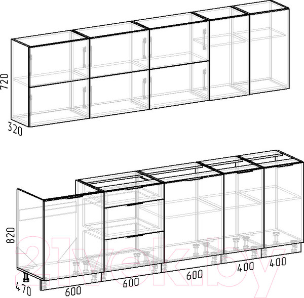 Изображение товара Кухонный гарнитур Интермебель Микс Топ-39 2.6м без столешницы (белый премиум)