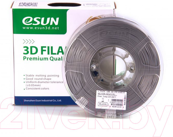 Изображение товара Пластик для 3D-печати eSUN ABS / т0025320 (1.75мм, 1кг, серебристый)