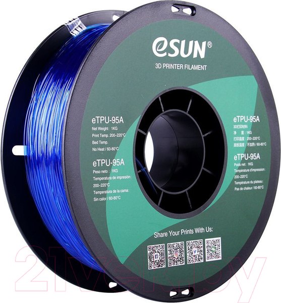Изображение товара Пластик для 3D-печати eSUN eTPU-95A / т0030663 (1.75мм, 1кг, синий прозрачный)